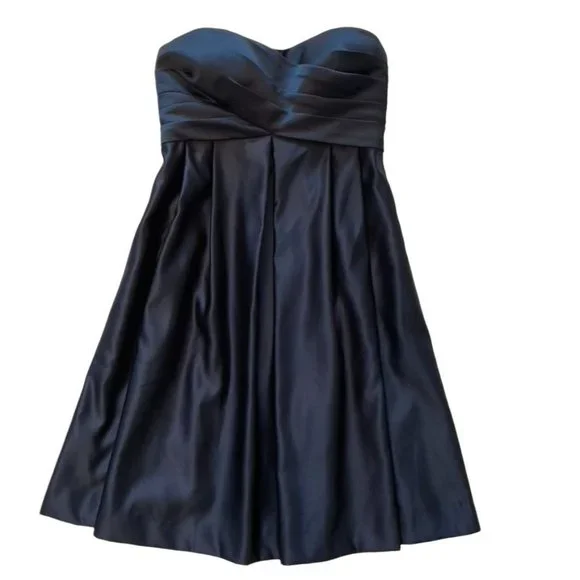 Bill Levkoff Navy Blue Satin Cocktail Bridesmaid Dress Size 8 EUC - Picture 6 of 10